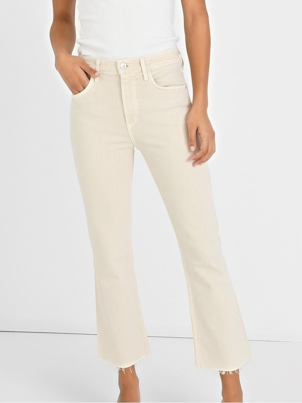 Citizens of Humanity Isola Crop Flare Jeans Almondette Ecru Size 25